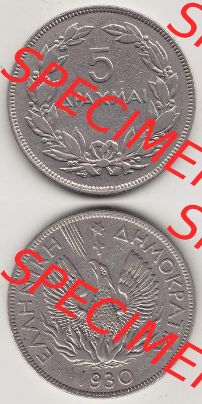 Münzen Griechenland Eurovorläufer, Umlaufmünze vor Euroeinführung 1930-1930, 5 Drachmen Apaxmai 1930-1 (4) Sammlung