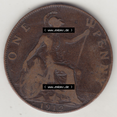 Alte Münzen Großbritannien Eurovorläufer, Umlaufmünze vor Euroeinführung 1911-1926, 1 Penny, One Penny, 1912 (Stück 1),... Sammlung