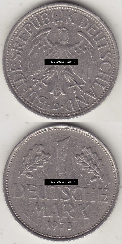 BRD Münzen 1 DM, Umlaufmünze 1950-2001, 1 DM Deutsche Mark, 1973 D-1 (4) Sammlung