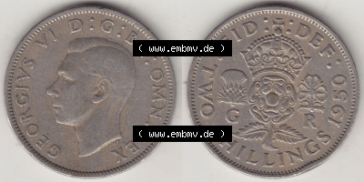 Alte Münzen Großbritannien Eurovorläufer, Umlaufmünze vor Euroeinführung 1949-1951, 2 Schilling, Shillings (Florin) 1950... Sammlung