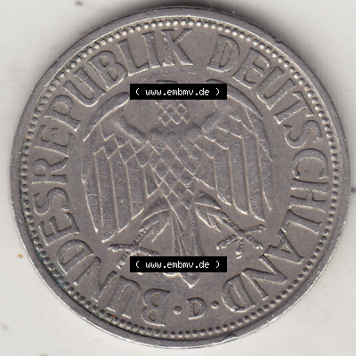 BRD Münzen 1 DM, Umlaufmünze 1950-2001, 1 DM Deutsche Mark, 1950 D-1. Vorderseite der Münze aus Deutschland Sammlung
