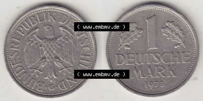 BRD Münzen 1 DM, Umlaufmünze 1950-2001, 1 DM Deutsche Mark, 1978 G-2. Vorderseite und Rückseite der Münze aus Deutschland Sammlung