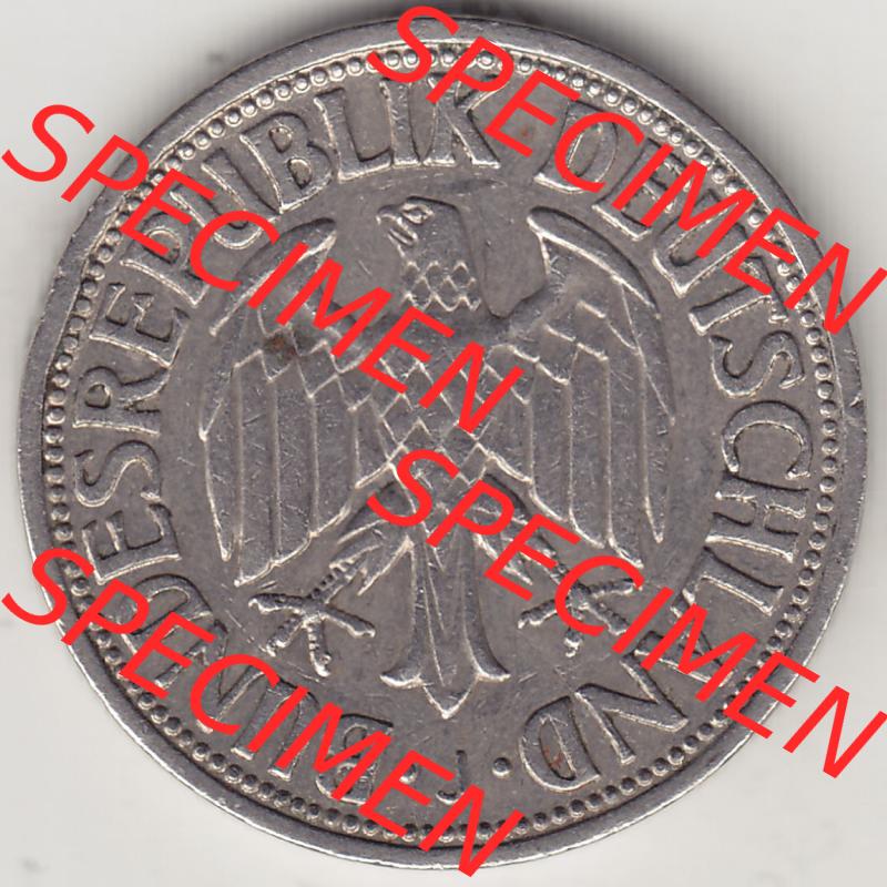 BRD Münzen 1 DM, Umlaufmünze 1950-2001, 1 DM Deutsche Mark, 1950 J-5. Vorderseite der Münze aus Deutschland Sammlung