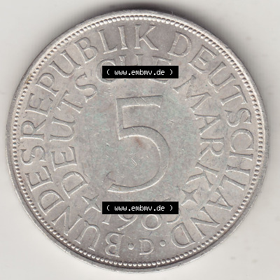 Münzen Deutsche Mark Silbermünze 1951-1974, 5 DM, 5 Deutsche Mark Silberadler, Heiermann 1963 D-1. Wert-Angabe von 5 DM der... Sammlung
