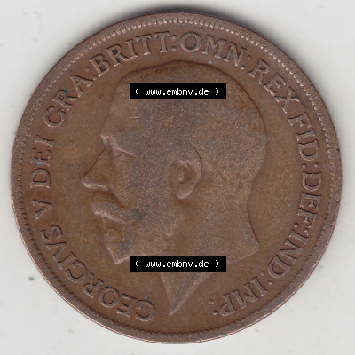 Münzen Großbritannien Eurovorläufer, Umlaufmünze vor Euroeinführung 1911-1926, 1 One Penny, 1920 (Stück 1), George V, B.M.... Sammlung