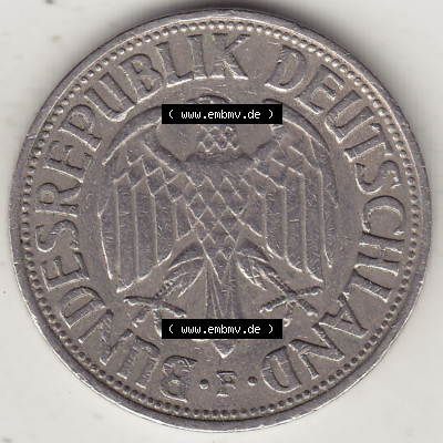 BRD Münzen 1 DM, Umlaufmünze 1950-2001, 1 DM Deutsche Mark, 1950 F-1. Vorderseite der Münze aus Deutschland Sammlung