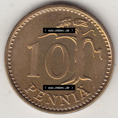 Münzen Finnland / SUOMI Eurovorläufer, Umlaufmünze vor Euroeinführung 1963-1982, 10 Penny, Penniä 1976, SUOMEN TASAVALTA... Sammlung