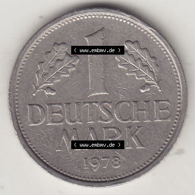 BRD Münzen 1 DM, Umlaufmünze 1950-2001, 1 DM Deutsche Mark, 1978 G-2. Rückseite der Münze aus Deutschland Sammlung