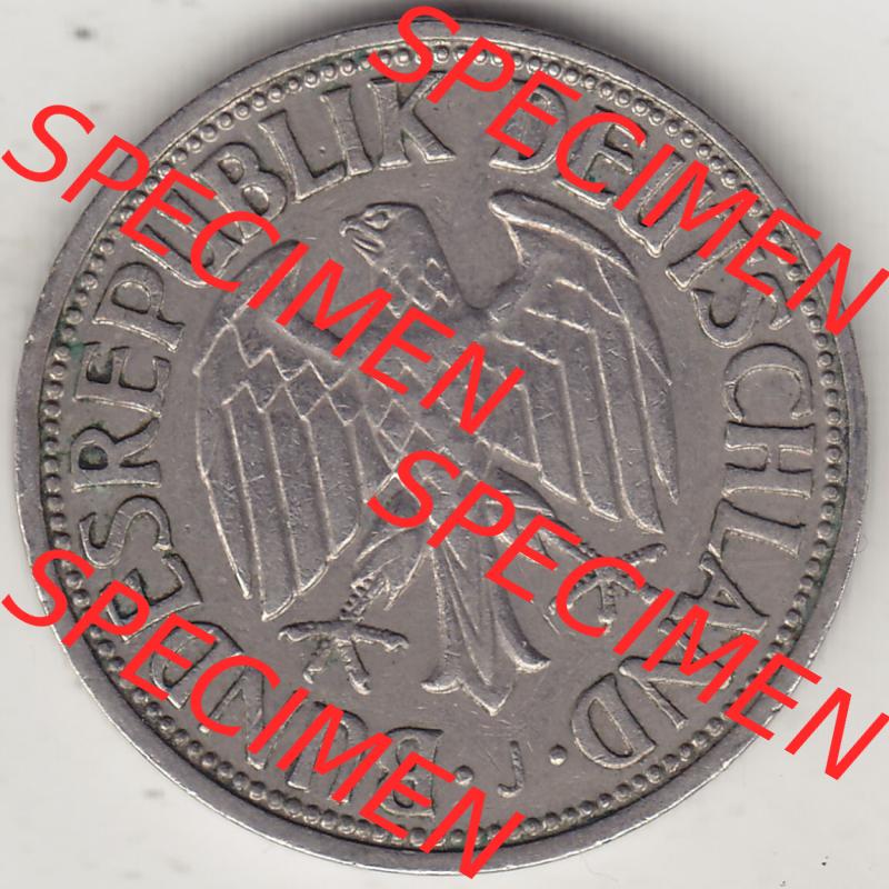 BRD Münzen 1 DM, Umlaufmünze 1950-2001, 1 DM Deutsche Mark, 1950 J-3. Vorderseite der Münze aus Deutschland Sammlung