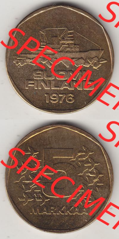 Münzen Finnland / SUOMI Eurovorläufer, Umlaufmünze vor Euroeinführung 1972-1978, 5 Finnische Mark, Markkaa 1976, SUOMI FINLAND (4) Sammlung