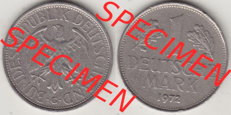 BRD Münzen 1 DM, Umlaufmünze 1950-2001, 1 DM Deutsche Mark, 1972 G-2. Vorderseite und Rückseite der Münze aus Deutschland Sammlung