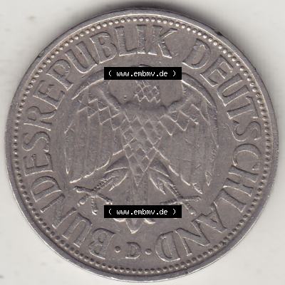 BRD Münzen 1 DM, Umlaufmünze 1950-2001, 1 DM Deutsche Mark, 1950 D-4. Vorderseite der Münze aus Deutschland Sammlung