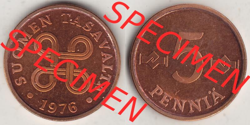 Münzen Finnland / SUOMI Eurovorläufer, Umlaufmünze vor Euroeinführung 1963-1977, 5 Penny Penniä 1976, SUOMEN TASAVALTA (3) Sammlung