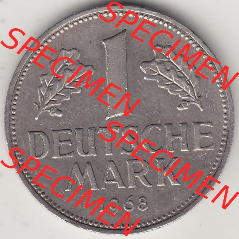 BRD Münzen 1 DM, Umlaufmünze 1950-2001, 1 DM Deutsche Mark, 1968 J-1. Rückseite der Münze aus Deutschland Sammlung
