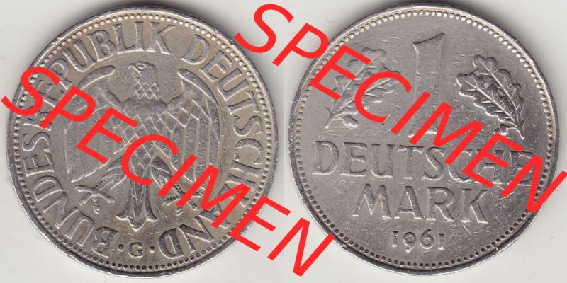 BRD Münzen 1 DM, Umlaufmünze 1950-2001, 1 DM Deutsche Mark, 1961 G-1. Vorderseite und Rückseite der Münze aus Deutschland Sammlung