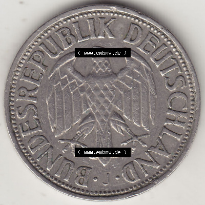 BRD Münzen 1 DM, Umlaufmünze 1950-2001, 1 DM Deutsche Mark, 1950 J-7. Vorderseite der Münze aus Deutschland Sammlung