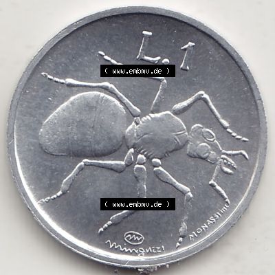 Aus offiziellen Münzensatz / KMS 1974 San Marino vor Euro 1974-1974, 1 Lire, 1 Lira, L.1 MINGUZZI MONASSI INC. (2) Sammlung