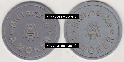 Alte Biermarken Allgemein Biermarke A. Moker. Vorderseite und Rückseite auf einen digitalen Bild einer Biermarke. Das digitale... Sammlung