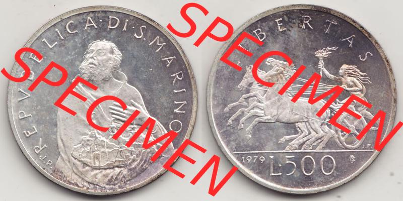 Aus offiziellen Münzensatz / KMS 1979 San Marino vor Euro 1979-1979, 500 Lire, Silbermünze J.P. REPVBBLICA DI SAN MARINO, 1979 J.P. L.500... Sammlung