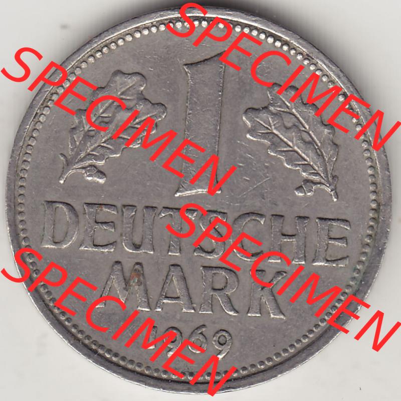 BRD Münzen 1 DM, Umlaufmünze 1950-2001, 1 DM Deutsche Mark, 1969 J-1. Rückseite der Münze aus Deutschland Sammlung