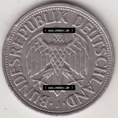 BRD Münzen 1 DM, Umlaufmünze 1950-2001, 1 DM Deutsche Mark, 1963 J-1. Vorderseite der Münze aus Deutschland Sammlung