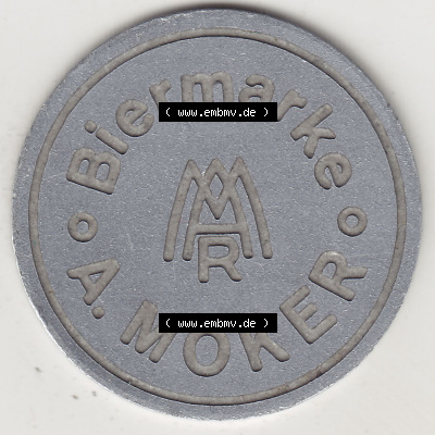 Alte Biermarken Allgemein Biermarke A. Moker. Rückseite einer Biermarke. Das digitale Bild der Biermarke dürfen private Sammler... Sammlung
