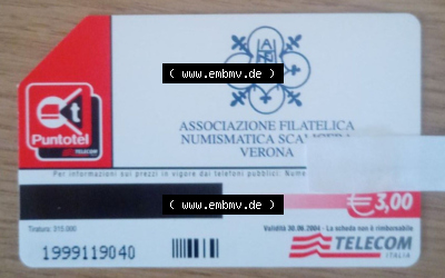 Telefonkarte Italien. Die Rückseite hat auch hier nichts Interessantes. Während die Vorderseite Informationen rausgab über... Sammlung