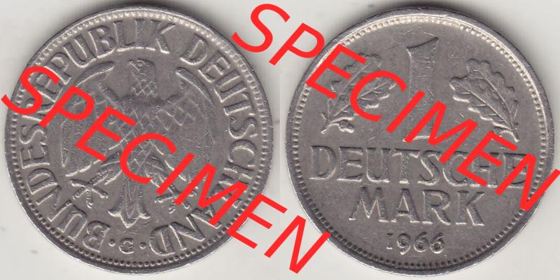 BRD Münzen 1 DM, Umlaufmünze 1950-2001, 1 DM Deutsche Mark, 1966 G-1. Vorderseite und Rückseite der Münze aus Deutschland Sammlung