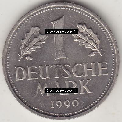 BRD Münzen 1 DM, Umlaufmünze 1990-2001, 1 Deutsche Mark 1990 A-2 (2) Sammlung