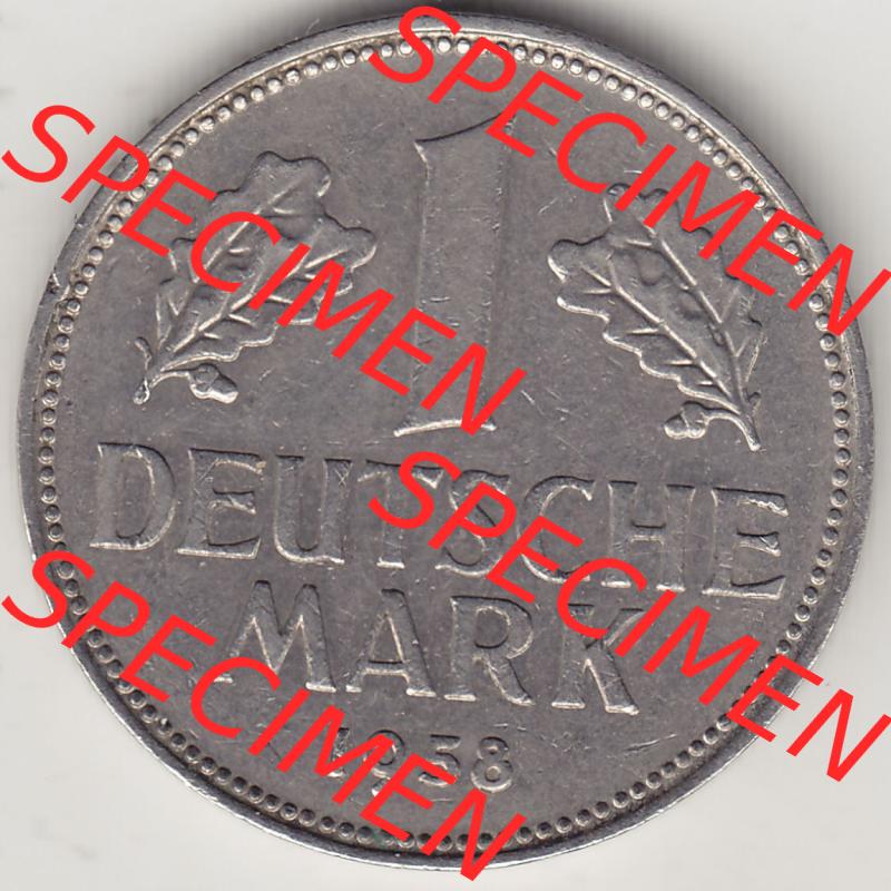 BRD Münzen 1 DM, Umlaufmünze 1950-2001, 1 DM Deutsche Mark, 1958 J-1. Rückseite der Münze aus Deutschland Sammlung