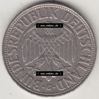 BRD Münzen 1 DM, Umlaufmünze 1950-2001, 1 DM Deutsche Mark, 1954 G-2. Vorderseite der Münze aus Deutschland Sammlung