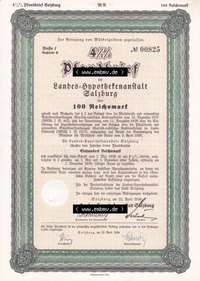 Alte Wertpapiere Österreich im Deutschen Reich 1939, Reihe 1, Buchstabe D, 4.5 Prozent Pfandbrief, Zur Anlegung von Mündelgeldern... Sammlung