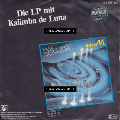 Schallplatten Hansa 1984, Happy Song, Boney M. and Bobby Farrell with the School-Rebels. Rückseite der Schallplatte aus privater Sammlung, verwalte deine Schallplatten-Sammlung... Sammlung