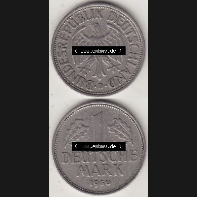 BRD Münzen 1 DM, Umlaufmünze 1950-2001, 1 DM Deutsche Mark, 1950 D-3. Vorderseite und Rückseite auf einen digitalen Bild / Foto der Münze aus Deutschland,... Sammlung