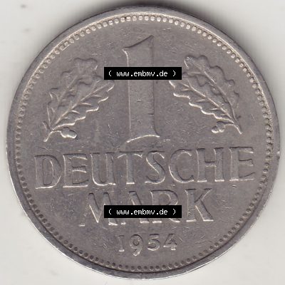 BRD Münzen 1 DM, Umlaufmünze 1950-2001, 1 DM Deutsche Mark, 1954 G-4. Rückseite der Münze aus Deutschland Sammlung