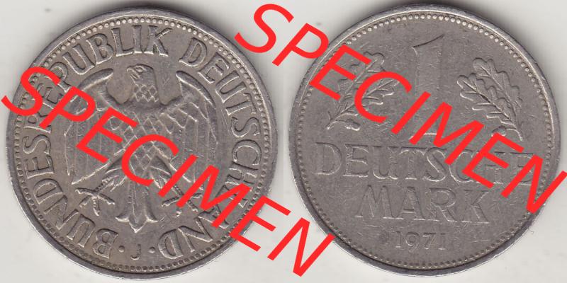 BRD Münzen 1 DM, Umlaufmünze 1950-2001, 1 DM Deutsche Mark, 1971 J-1. Vorderseite und Rückseite der Münze aus Deutschland Sammlung