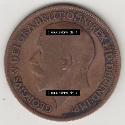 Münzen Großbritannien Eurovorläufer, Umlaufmünze vor Euroeinführung 1911-1926, 1 One Penny, 1913 (Stück 1), George V, B.M.... Sammlung