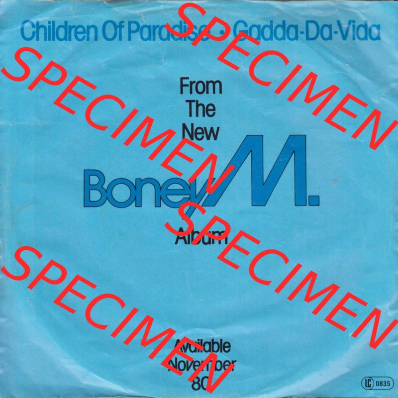 Schallplatten Hansa International 1980, Boney M. mit Children Of Paradise und Gadda-Da-Vida. Rückseite der Schallplatte aus privater Sammlung, verwalte deine Schallplatten-Sammlung... Sammlung