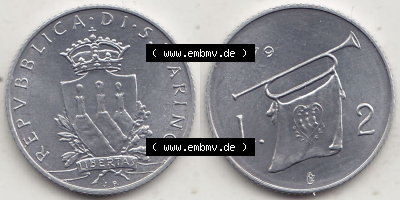 Aus offiziellen Münzensatz / KMS 1979 San Marino vor Euro 1979-1979, 2 Lire, J. V. LIBERTAS REPVBBLICA DI S. MARINO, 1979 L.2... Sammlung