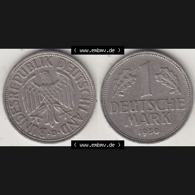 BRD Münzen 1 DM, Umlaufmünze 1950-2001, 1 DM Deutsche Mark, 1950 D-1. Vorderseite und Rückseite der Münze aus Deutschland Sammlung