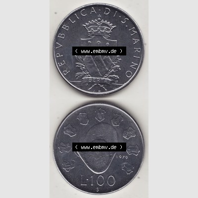 Aus offiziellen Münzensatz / KMS 1979 San Marino vor Euro 1979-1979, 100 Lire, J.P. LIBERTAS REPVBBLICA DI S. MARINO L.100 (4) Sammlung
