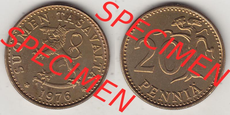 Münzen Finnland / SUOMI Eurovorläufer, Umlaufmünze vor Euroeinführung 1963-1990, 20 Penny Penniä 1976, SUOMEN TASAVALTA (3) Sammlung