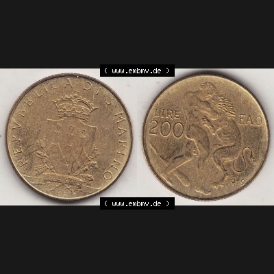 Aus offiziellen Münzensatz / KMS 1979 San Marino vor Euro 1979-1979, 200 Lire, L.200, J. V. LIBERTAS REPVBBLICA DI S. MARINO, 1979 L.200... Sammlung