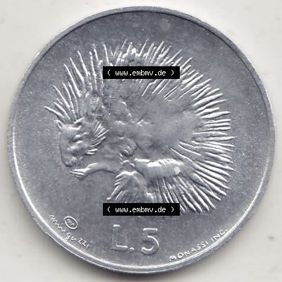 Aus offiziellen Münzensatz / KMS 1974 San Marino vor Euro 1974-1974, 5 Lire, L.5 MINGUZZI MONASSI INC. (2) Sammlung
