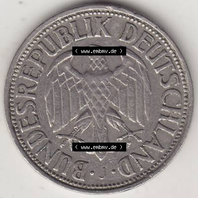 BRD Münzen 1 DM, Umlaufmünze 1950-2001, 1 DM Deutsche Mark, 1950 J-7. Vorderseite der Münze aus Deutschland Sammlung