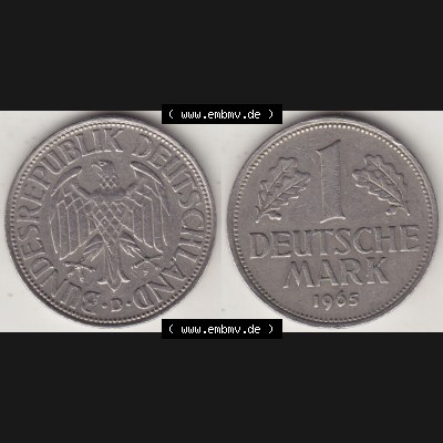 BRD Münzen 1 DM, Umlaufmünze 1950-2001, 1 DM Deutsche Mark, 1965 D-1. Vorderseite und Rückseite der Münze aus Deutschland Sammlung