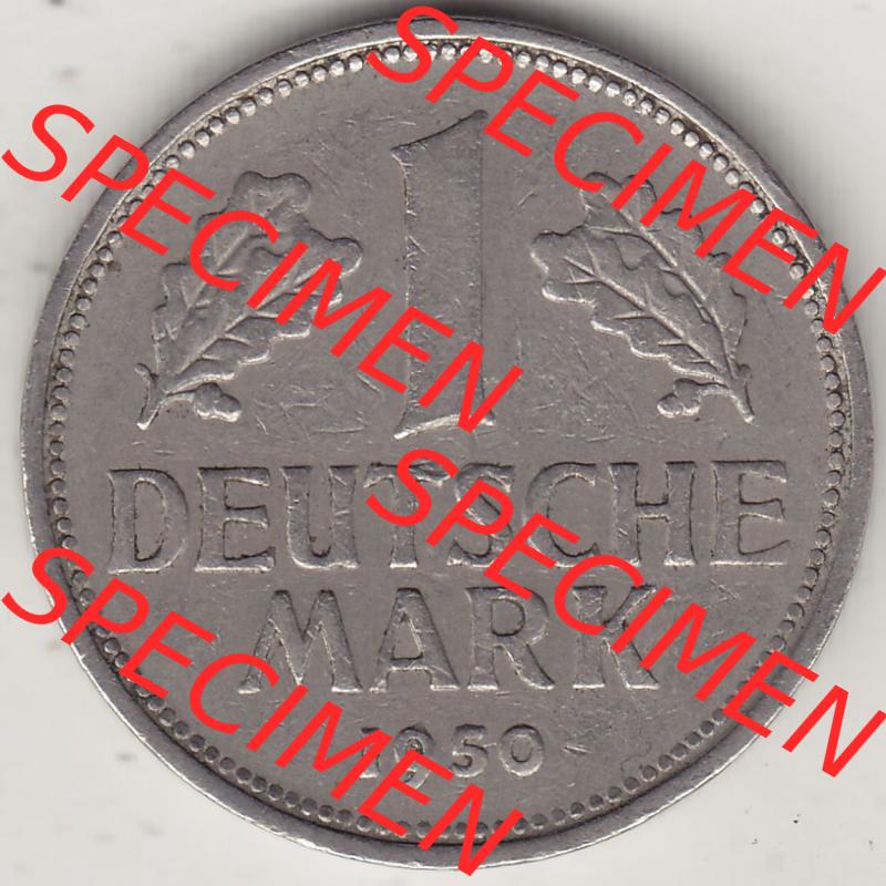 BRD Münzen 1 DM, Umlaufmünze 1950-2001, 1 DM Deutsche Mark, 1950 D-6. Rückseite der Münze aus Deutschland Sammlung
