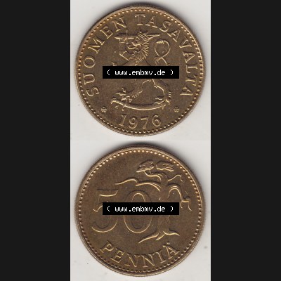 Münzen Finnland / SUOMI Eurovorläufer, Umlaufmünze vor Euroeinführung 1963-1990, 50 Penny Penniä 1976, SUOMEN TASAVALTA (4) Sammlung