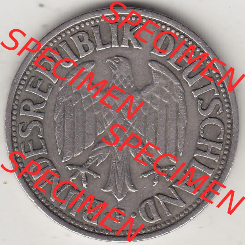 BRD Münzen 1 DM, Umlaufmünze 1950-2001, 1 DM Deutsche Mark, 1950 F-3. Vorderseite der Münze aus Deutschland Sammlung