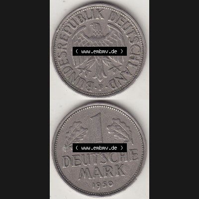 BRD Münzen 1 DM, Umlaufmünze 1950-2001, 1 DM Deutsche Mark, 1950 F-5. Vorderseite und Rückseite auf einen digitalen Bild / Foto der Münze aus Deutschland,... Sammlung